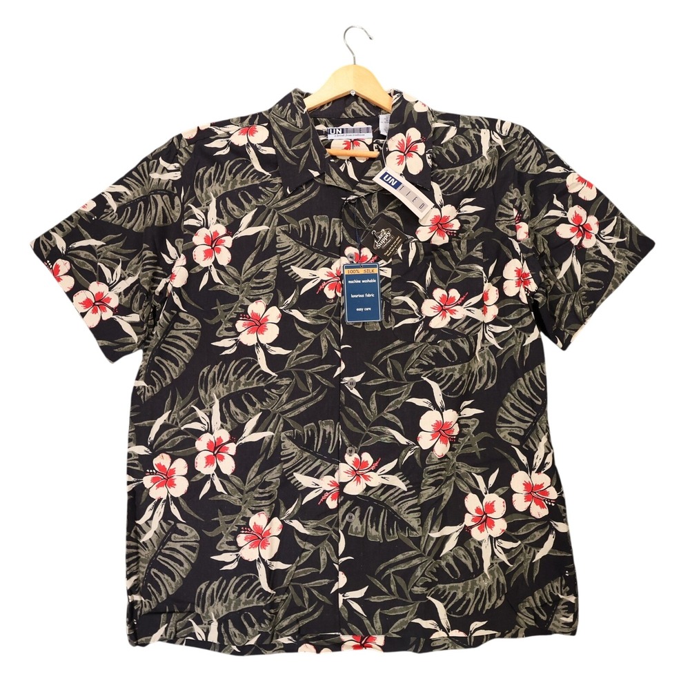 Untied Hawaiian Button Up Shirt Mens XL NWT 100% Silk Tropical Floral Vintage